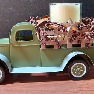 Sage Green Rustic Truck with Pre -lit candle